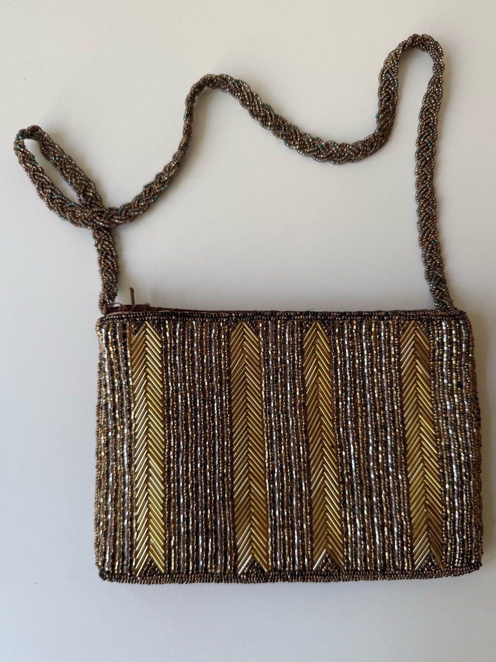 Gold and Brown Beaded Evening Wristlet